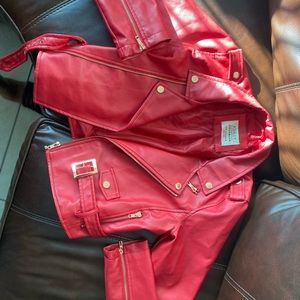 Red faux leather jacket